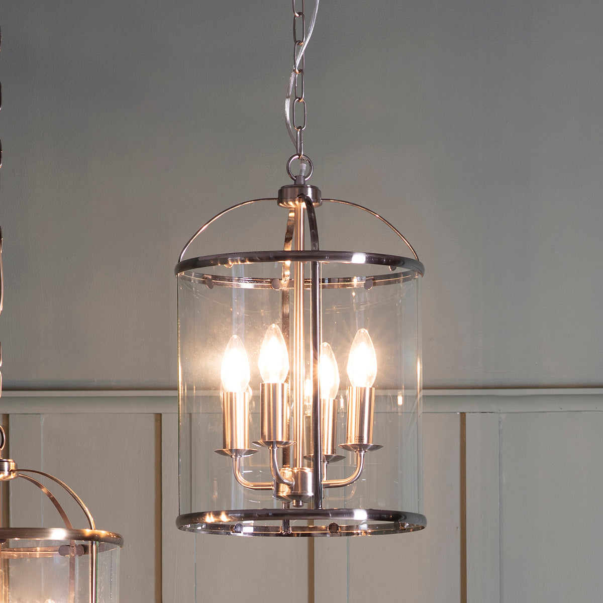 Annetta Lantern Satin Nickel Pendant Light | Large
